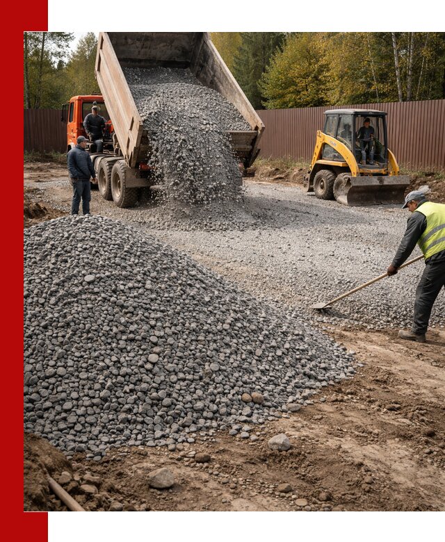 Отсыпка участка щебнем с доставкой и уплотнением в Тутаеве