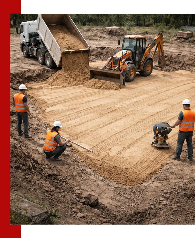 Устройство песчаной подушки для фундаментов и дорог в Тутаеве